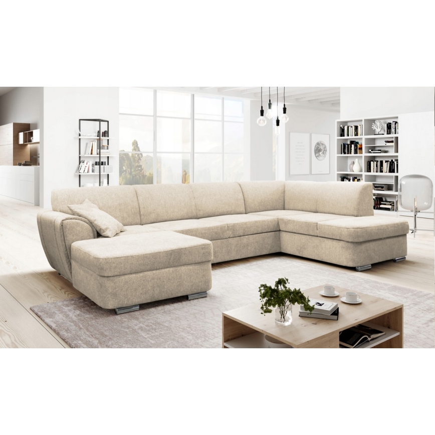 Rozkładana narożna tapicerowana sofa typu U SERPA prawa beżowy