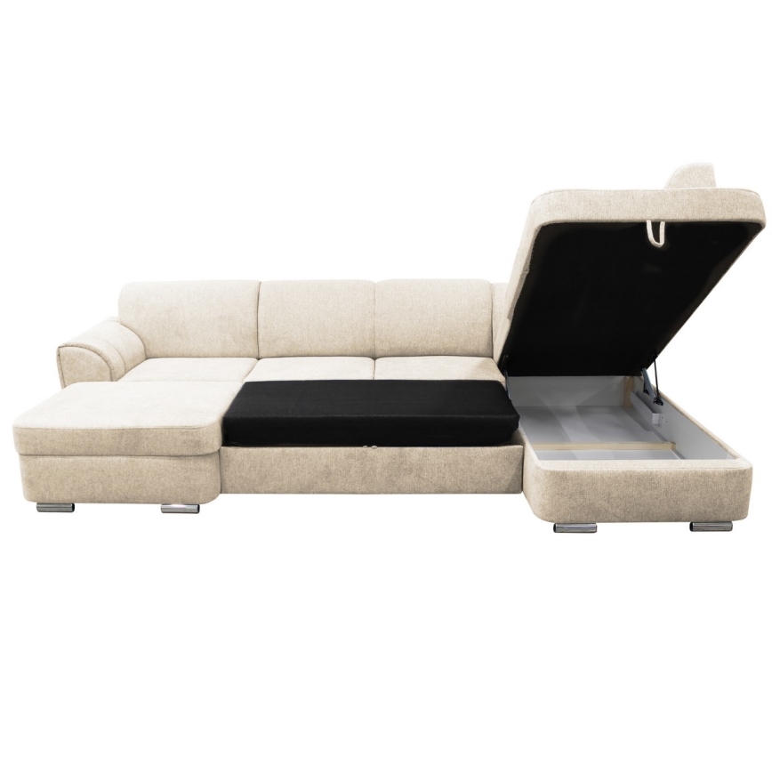 Rozkładana narożna tapicerowana sofa typu U SERPA prawa beżowy