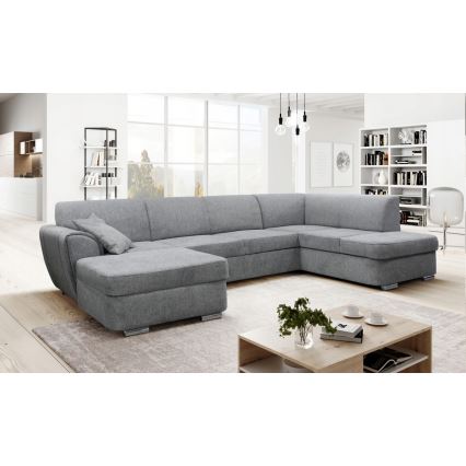 Rozkładana narożna tapicerowana sofa typu U SERPA prawa szary