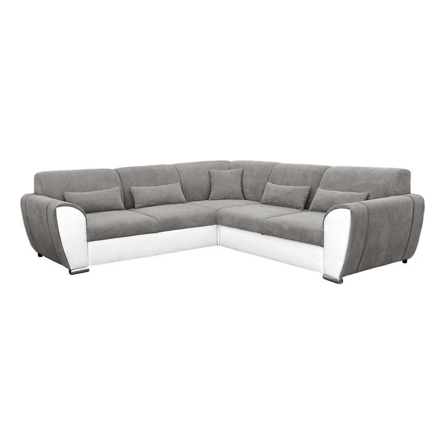Rozkładana narożna tapicerowana sofa typu U VISEU lewa szary/biały