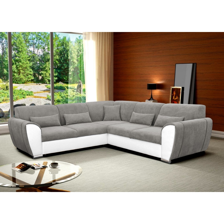 Rozkładana narożna tapicerowana sofa typu U VISEU lewa szary/biały