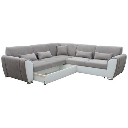 Rozkładana narożna tapicerowana sofa typu U VISEU lewa szary/biały