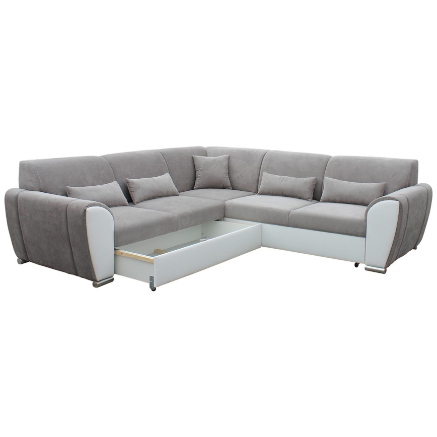 Rozkładana narożna tapicerowana sofa typu U VISEU lewa szary/biały