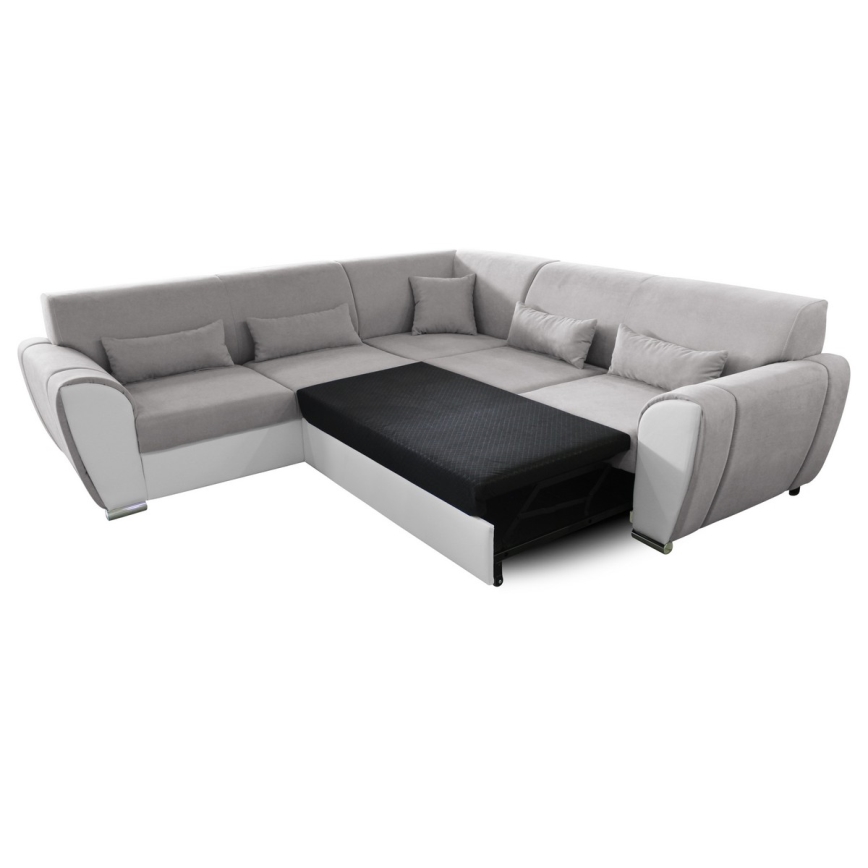 Rozkładana narożna tapicerowana sofa typu U VISEU lewa szary/biały