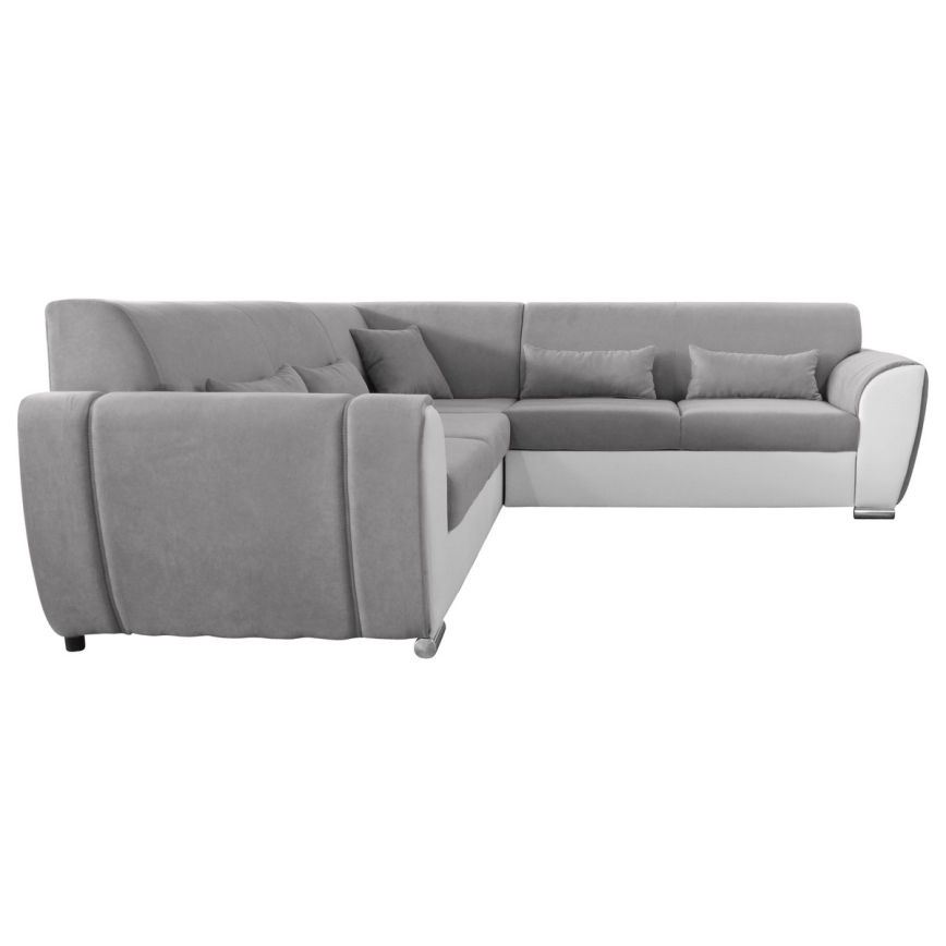 Rozkładana narożna tapicerowana sofa typu U VISEU lewa szary/biały