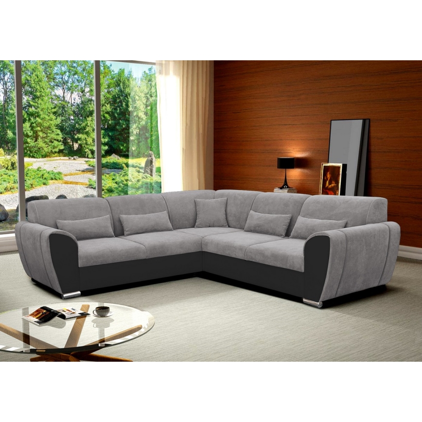 Rozkładana narożna tapicerowana sofa typu U VISEU lewa szary/czarny