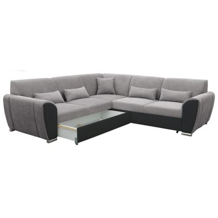 Rozkładana narożna tapicerowana sofa typu U VISEU lewa szary/czarny