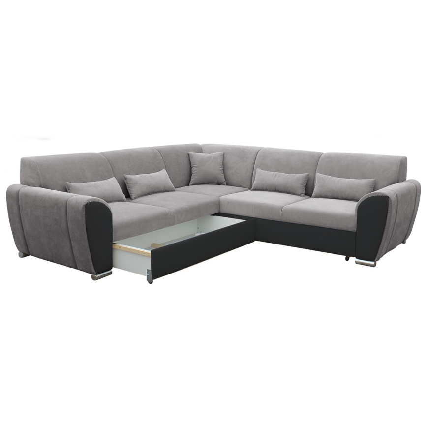 Rozkładana narożna tapicerowana sofa typu U VISEU lewa szary/czarny