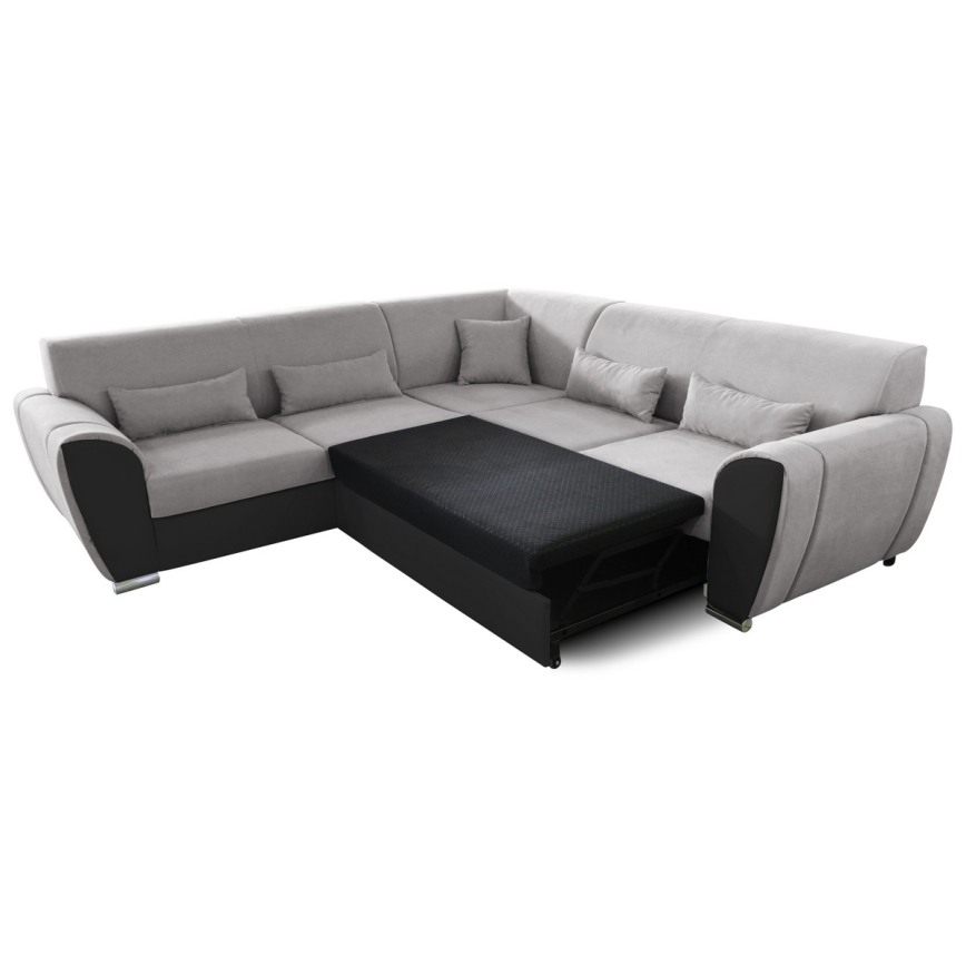 Rozkładana narożna tapicerowana sofa typu U VISEU lewa szary/czarny