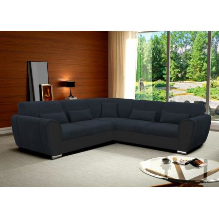 Rozkładana narożna tapicerowana sofa typu U VISEU prawa antracyt/czarny