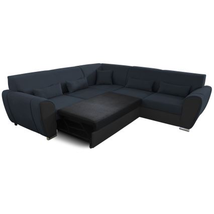 Rozkładana narożna tapicerowana sofa typu U VISEU prawa antracyt/czarny