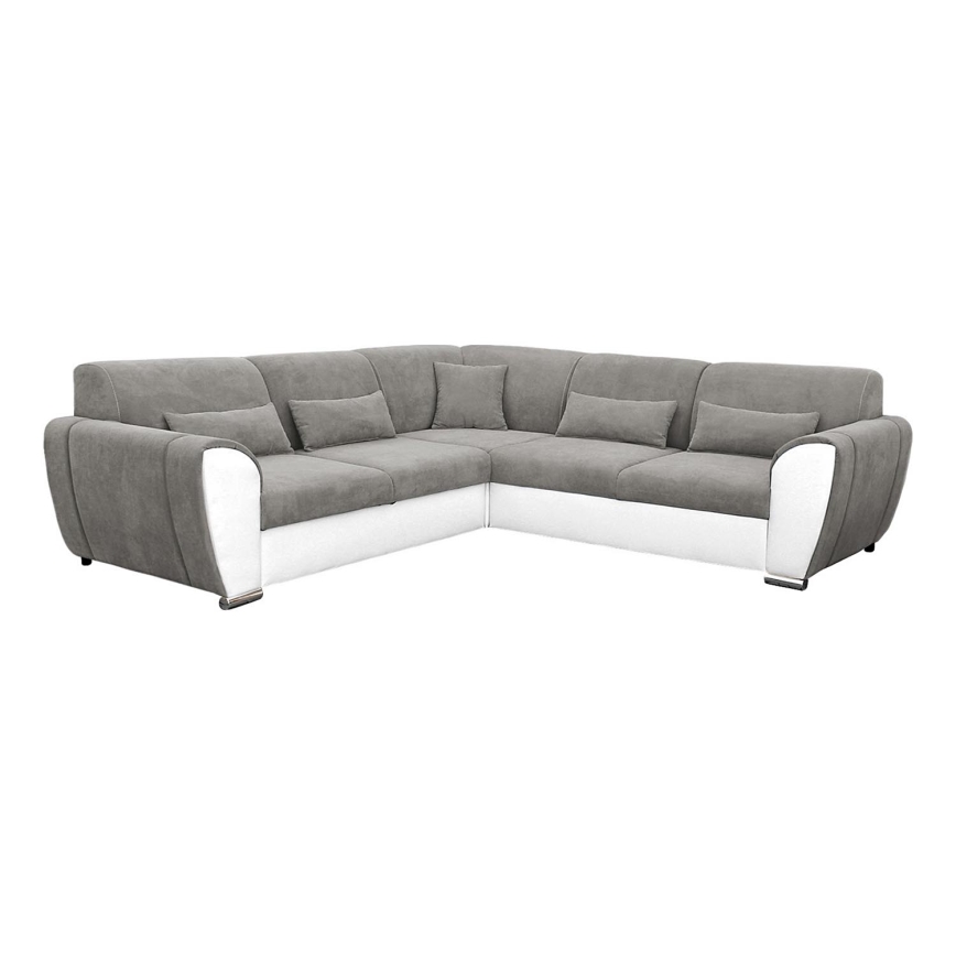 Rozkładana narożna tapicerowana sofa typu U VISEU prawa szary/biały