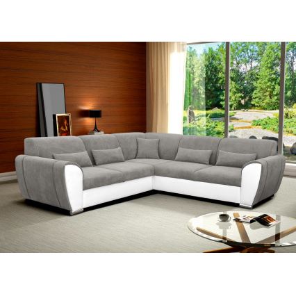 Rozkładana narożna tapicerowana sofa typu U VISEU prawa szary/biały