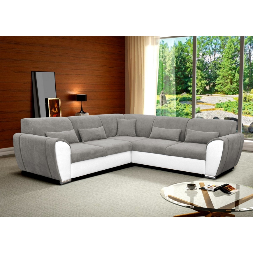 Rozkładana narożna tapicerowana sofa typu U VISEU prawa szary/biały