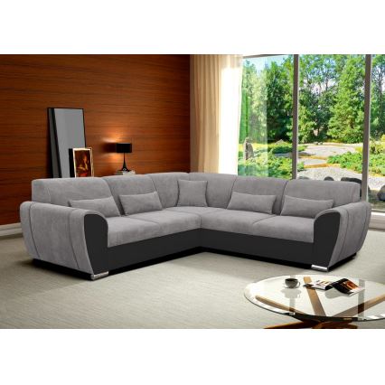 Rozkładana narożna tapicerowana sofa typu U VISEU prawa szary/czarny