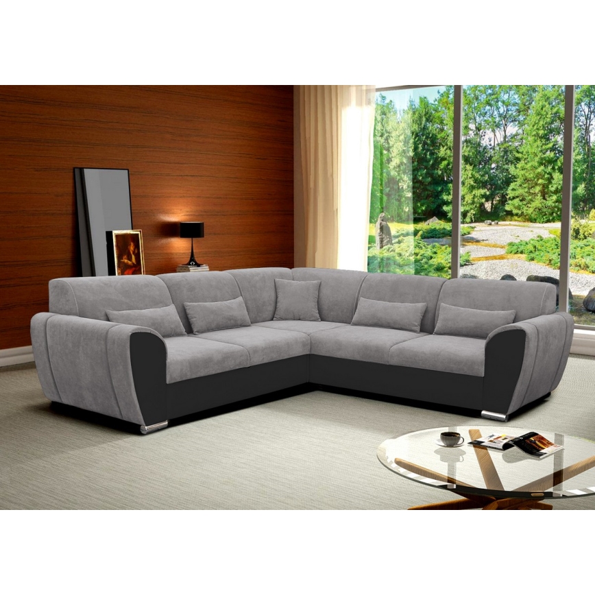 Rozkładana narożna tapicerowana sofa typu U VISEU prawa szary/czarny
