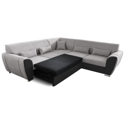 Rozkładana narożna tapicerowana sofa typu U VISEU prawa szary/czarny