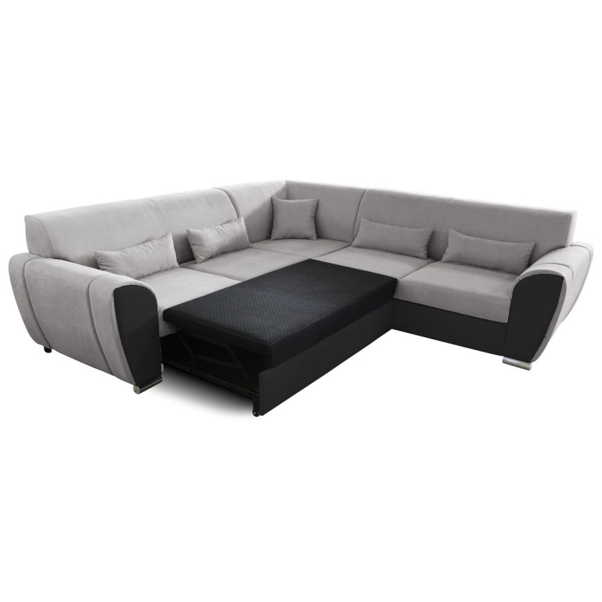 Rozkładana narożna tapicerowana sofa typu U VISEU prawa szary/czarny