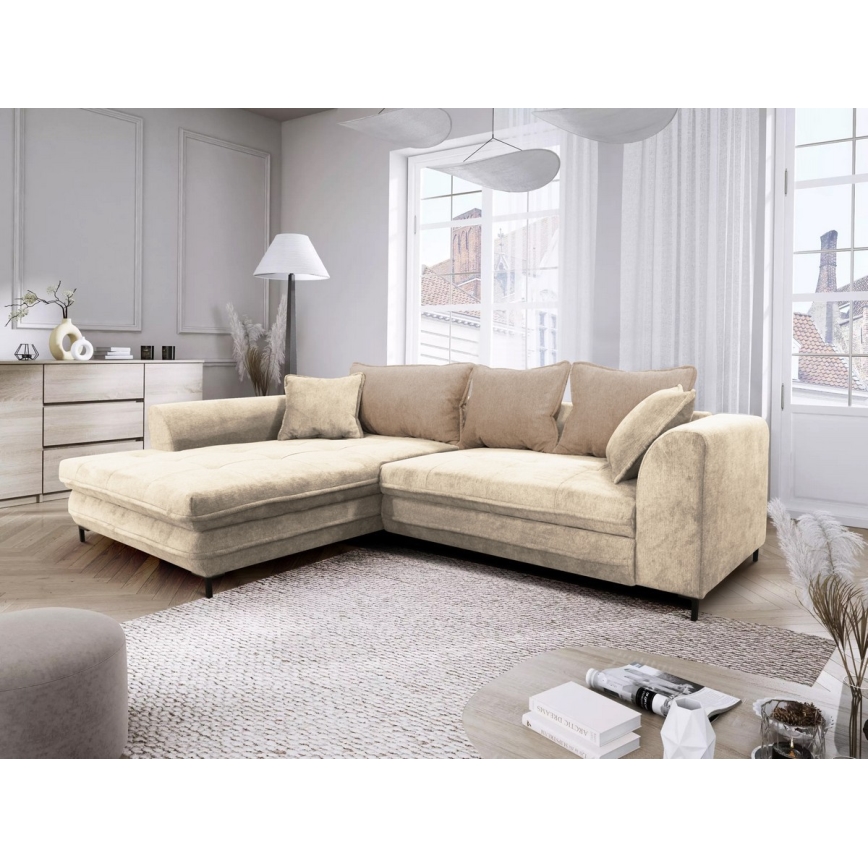 Rozkładana narożna tapicerowana sofa w kształcie L LAGOA lewa beżowy/brązowa