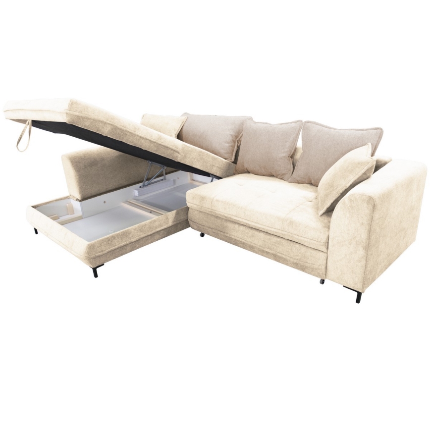 Rozkładana narożna tapicerowana sofa w kształcie L LAGOA lewa beżowy/brązowa
