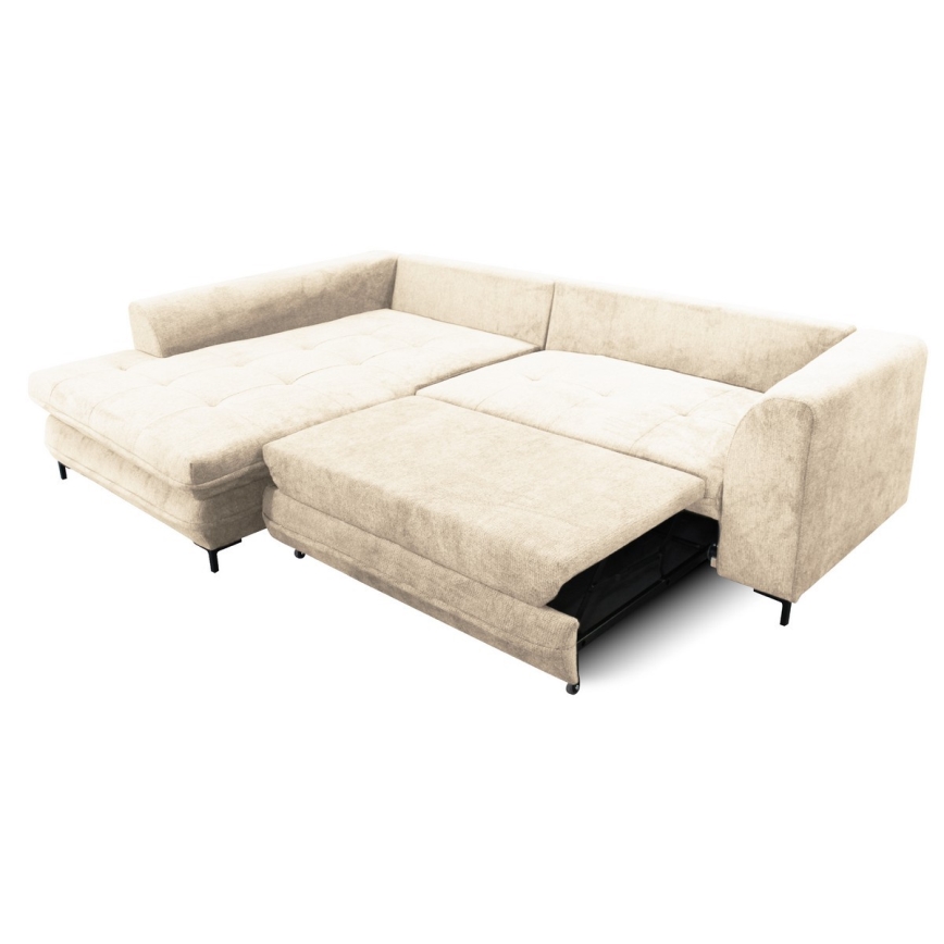 Rozkładana narożna tapicerowana sofa w kształcie L LAGOA lewa beżowy/brązowa