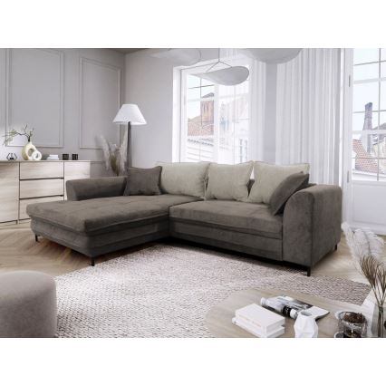 Rozkładana narożna tapicerowana sofa w kształcie L LAGOA lewa taupe/szara