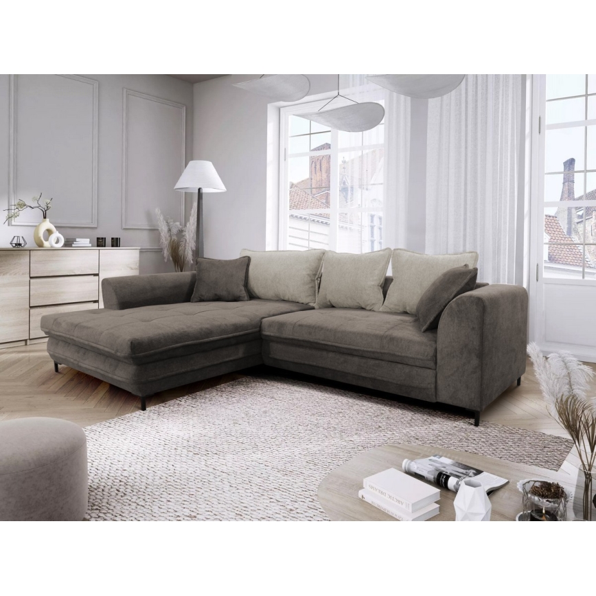 Rozkładana narożna tapicerowana sofa w kształcie L LAGOA lewa taupe/szara