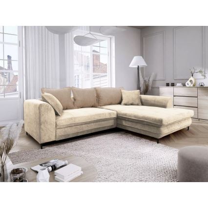 Rozkładana narożna tapicerowana sofa w kształcie L LAGOA prawa beżowy/brązowe