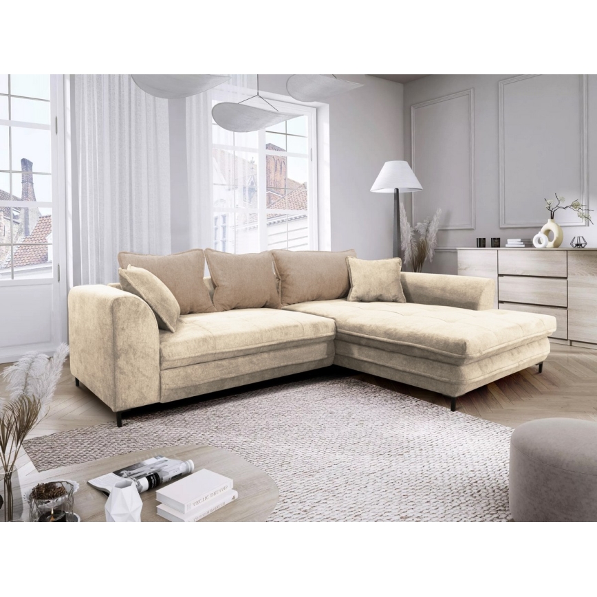 Rozkładana narożna tapicerowana sofa w kształcie L LAGOA prawa beżowy/brązowe