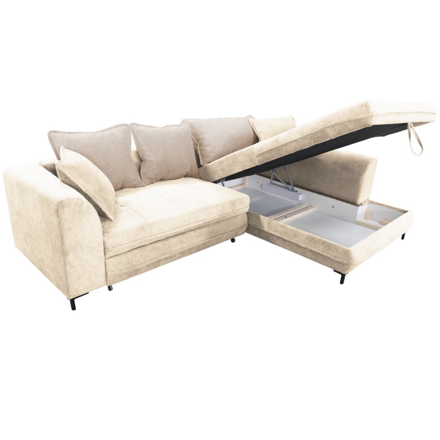 Rozkładana narożna tapicerowana sofa w kształcie L LAGOA prawa beżowy/brązowe