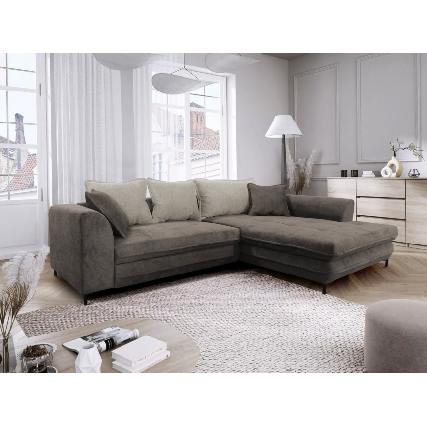 Rozkładana narożna tapicerowana sofa w kształcie L LAGOA prawa taupe/szara