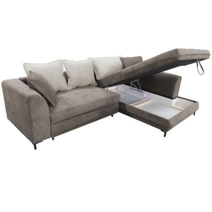 Rozkładana narożna tapicerowana sofa w kształcie L LAGOA prawa taupe/szara