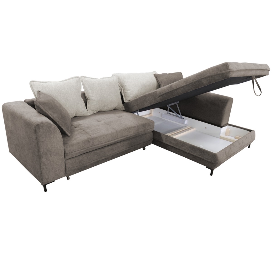 Rozkładana narożna tapicerowana sofa w kształcie L LAGOA prawa taupe/szara