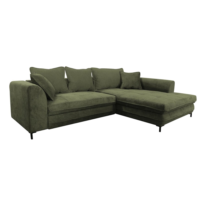 Rozkładana narożna tapicerowana sofa w kształcie L LAGOA prawa zielona