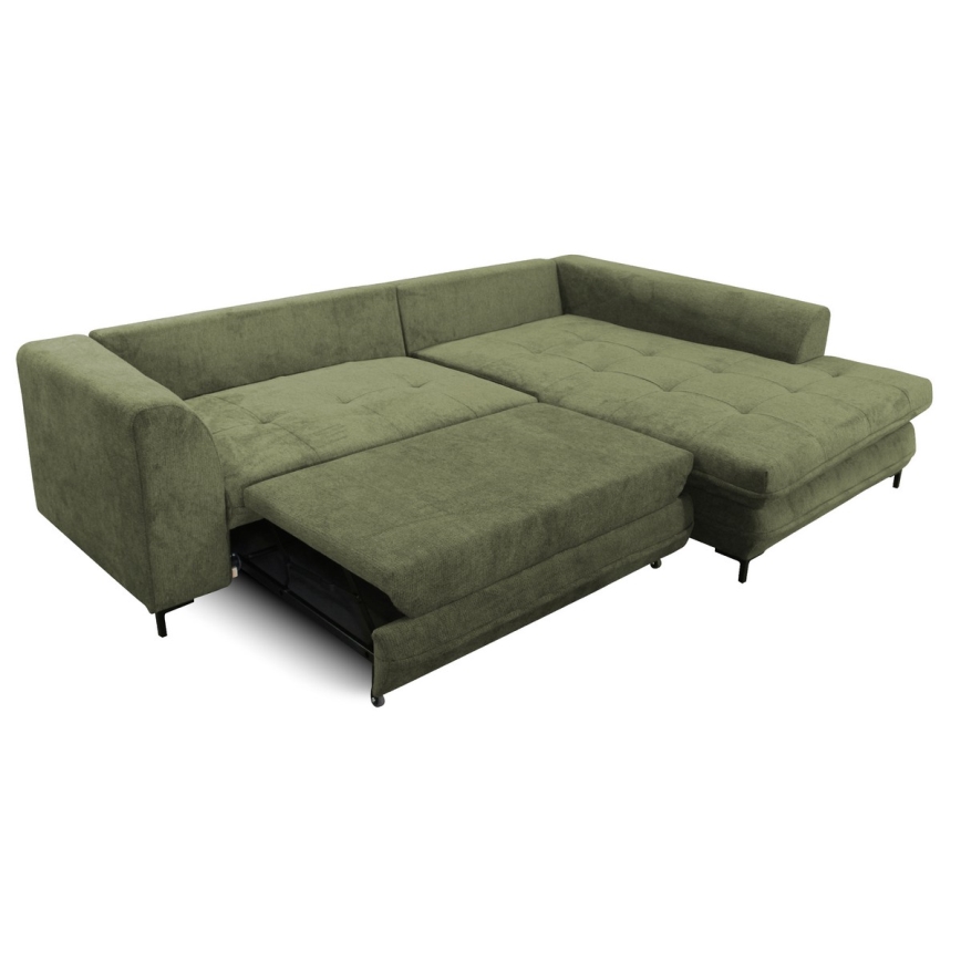 Rozkładana narożna tapicerowana sofa w kształcie L LAGOA prawa zielona
