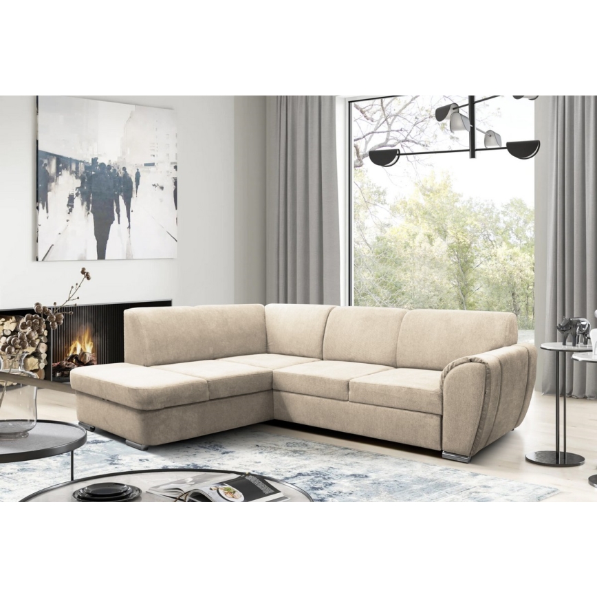 Rozkładana narożna tapicerowana sofa w kształcie L SERPA lewa beżowa
