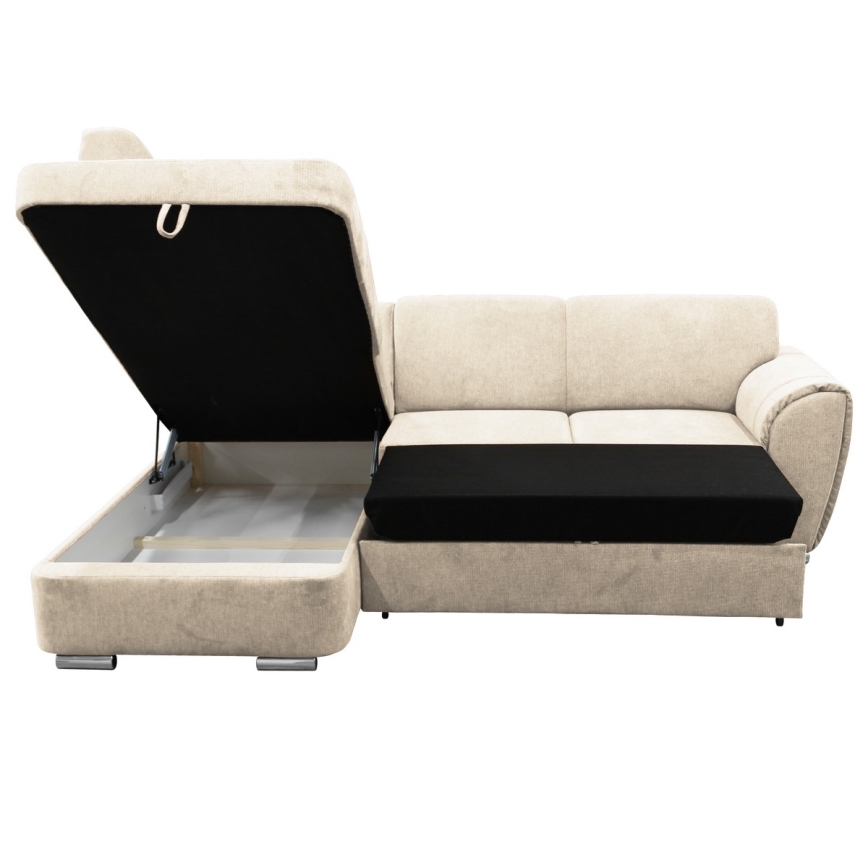 Rozkładana narożna tapicerowana sofa w kształcie L SERPA lewa beżowa