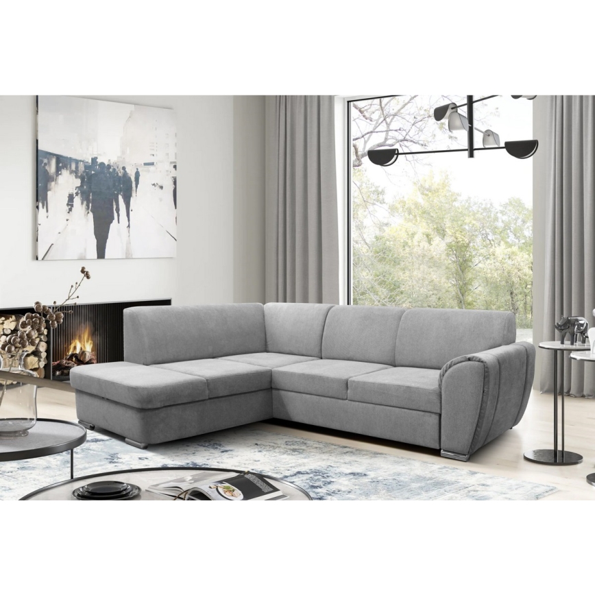 Rozkładana narożna tapicerowana sofa w kształcie L SERPA lewa szara
