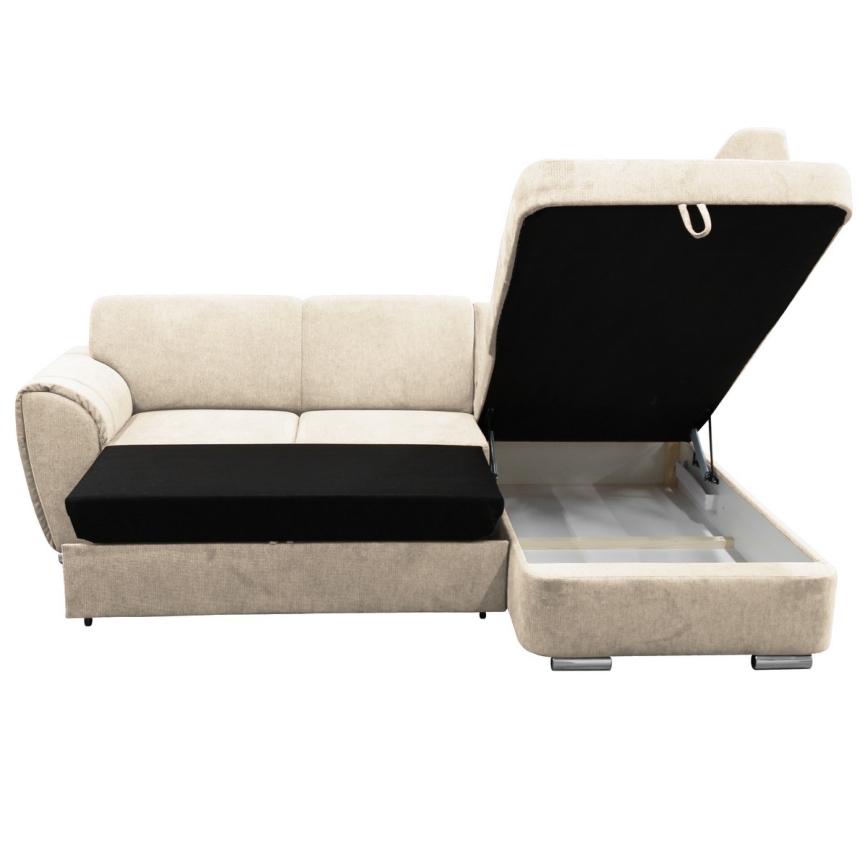 Rozkładana narożna tapicerowana sofa w kształcie L SERPA prawa beżowa