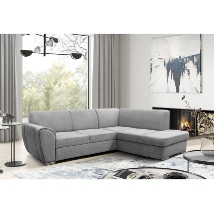 Rozkładana narożna tapicerowana sofa w kształcie L SERPA prawa szara