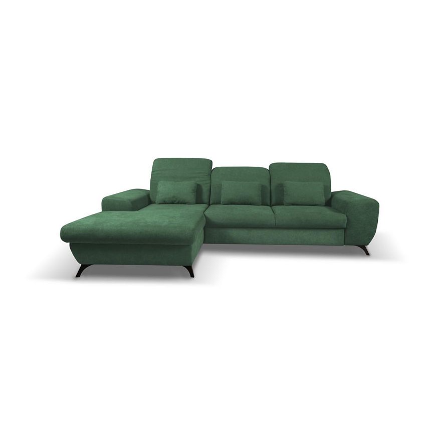 Rozkładana narożna tapicerowana sofa z miejscem do przechowywania typu L ALTA lewa zielony