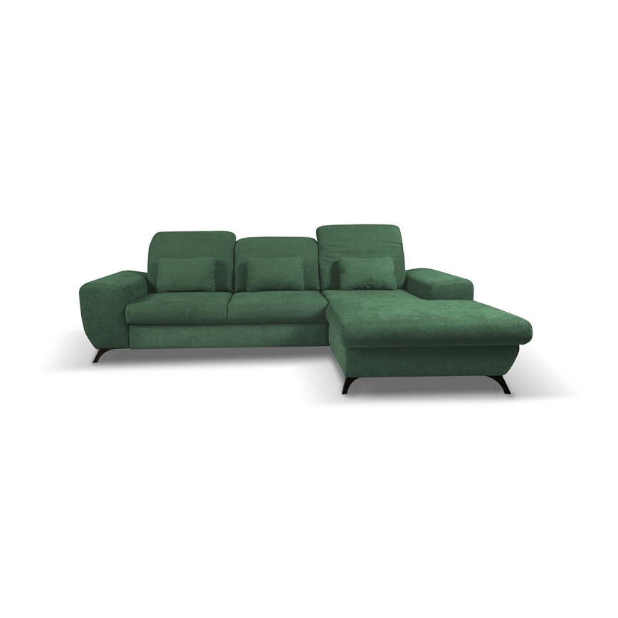 Rozkładana narożna tapicerowana sofa z miejscem do przechowywania typu L ALTA prawy zielony