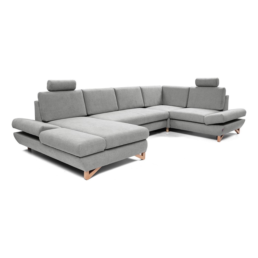 Rozkładana narożna tapicerowana sofa z pojemnikiem na pościel w kształcie litery U AVESTA szara