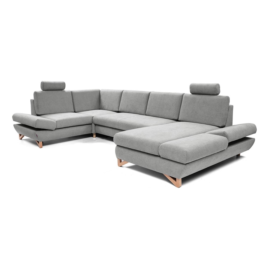 Rozkładana narożna tapicerowana sofa z pojemnikiem na pościel w kształcie litery U AVESTA szara