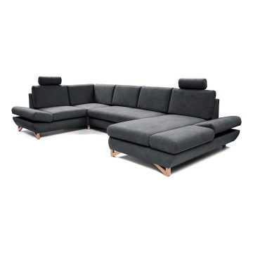 Rozkładana narożna tapicerowana sofa ze schowkiem typu U AVESTA antracyt
