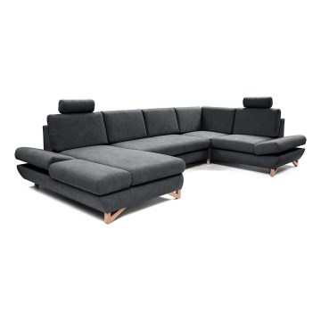 Rozkładana narożna tapicerowana sofa ze schowkiem typu U AVESTA antracyt