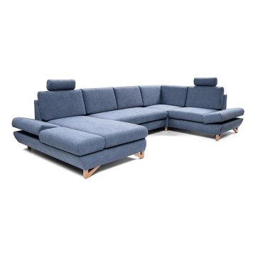 Rozkładana narożna tapicerowana sofa ze schowkiem typu U AVESTA niebieska