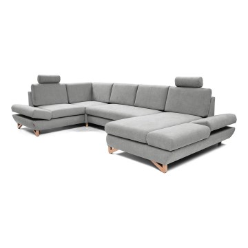 Rozkładana narożna tapicerowana sofa ze schowkiem typu U AVESTA szary