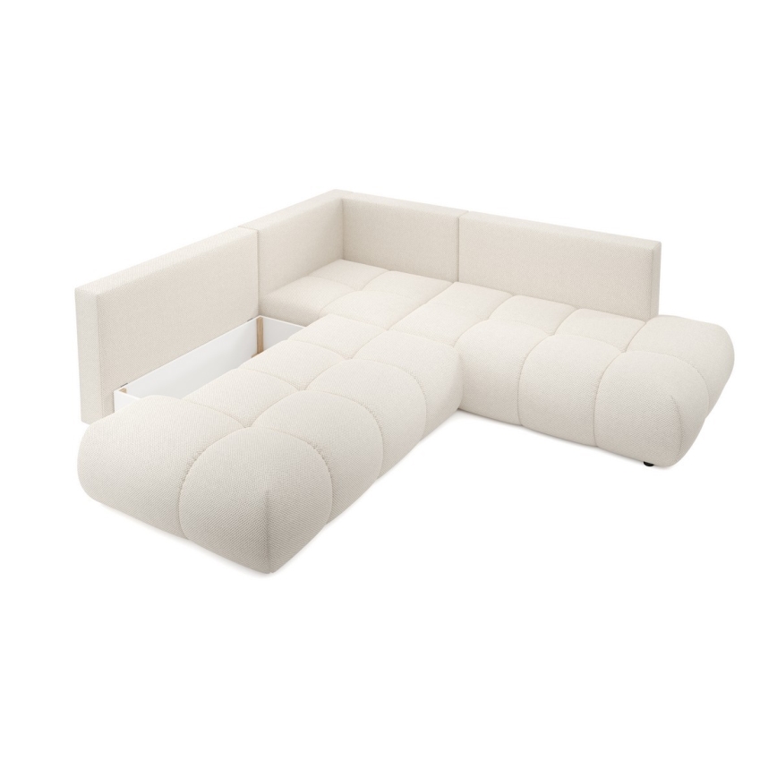 Rozkładana narożna tapicerowana sofa ze schowkiem w kształcie L ALMADA lewa beżowa