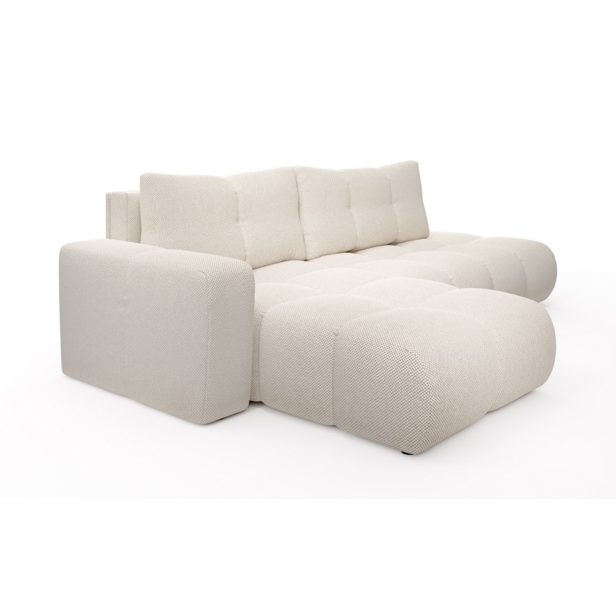 Rozkładana narożna tapicerowana sofa ze schowkiem w kształcie L ALMADA lewa jasnobeżowa